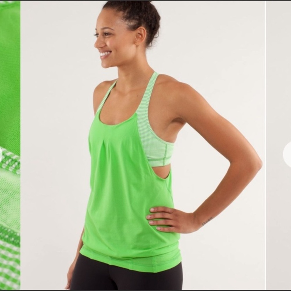 Lululemon Practice Freely Tank Top Green Activewear Lattice Back Size 2 EUC